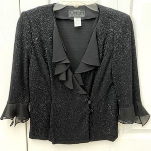 Alex Evening Petite Black Sparkly Blouse/Jacket